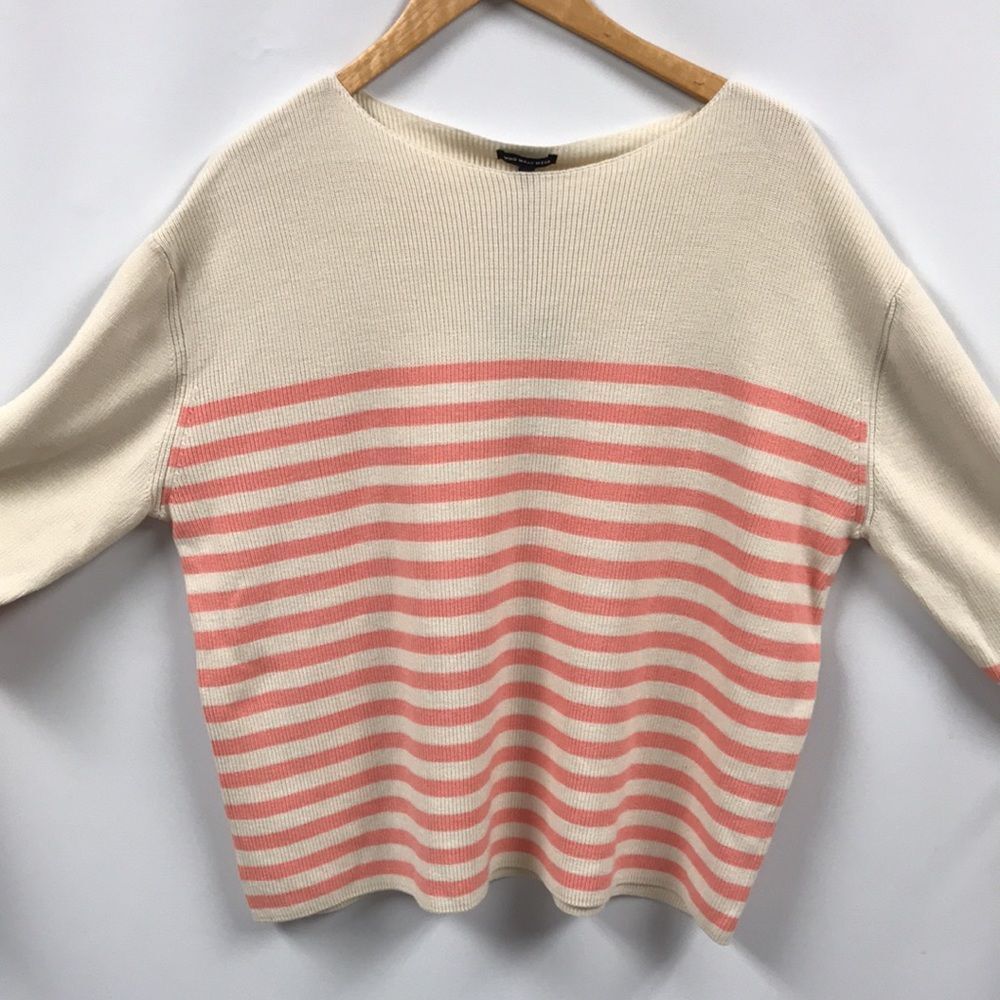 WHO WHAT WEAR Almond/Birch & Coral Stripe Sweater Womens Size XXL Round Neck NWT